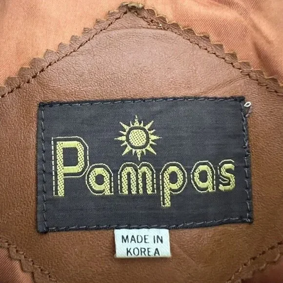 Vintage 70s Pampas Orange/Brown Leather Jacket Size 40 Button Up Mens Duster